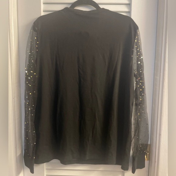 NWT Ugly Christmas Sweater Blouse Size XL XMas Tree, Sheer Sleeves WGold Accents - Picture 4 of 5